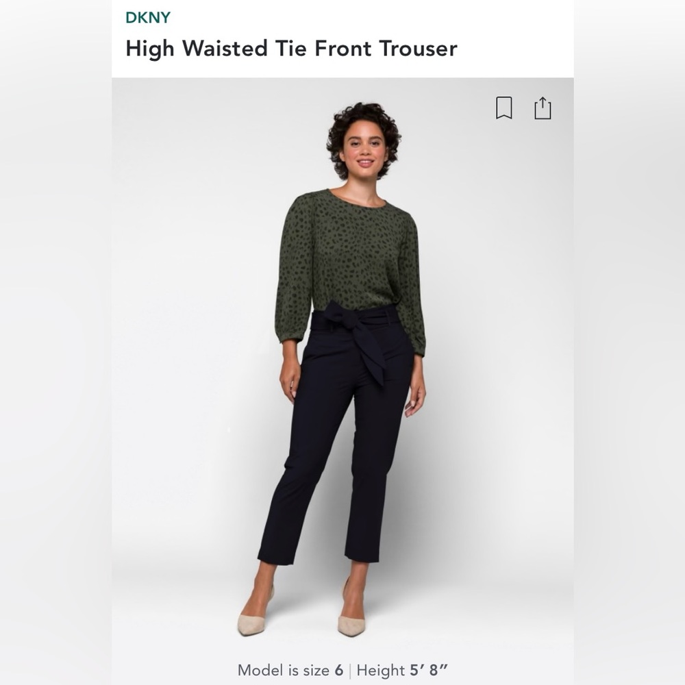 DKNY’s High Waisted Tie Front Trouser | 12 | Navy